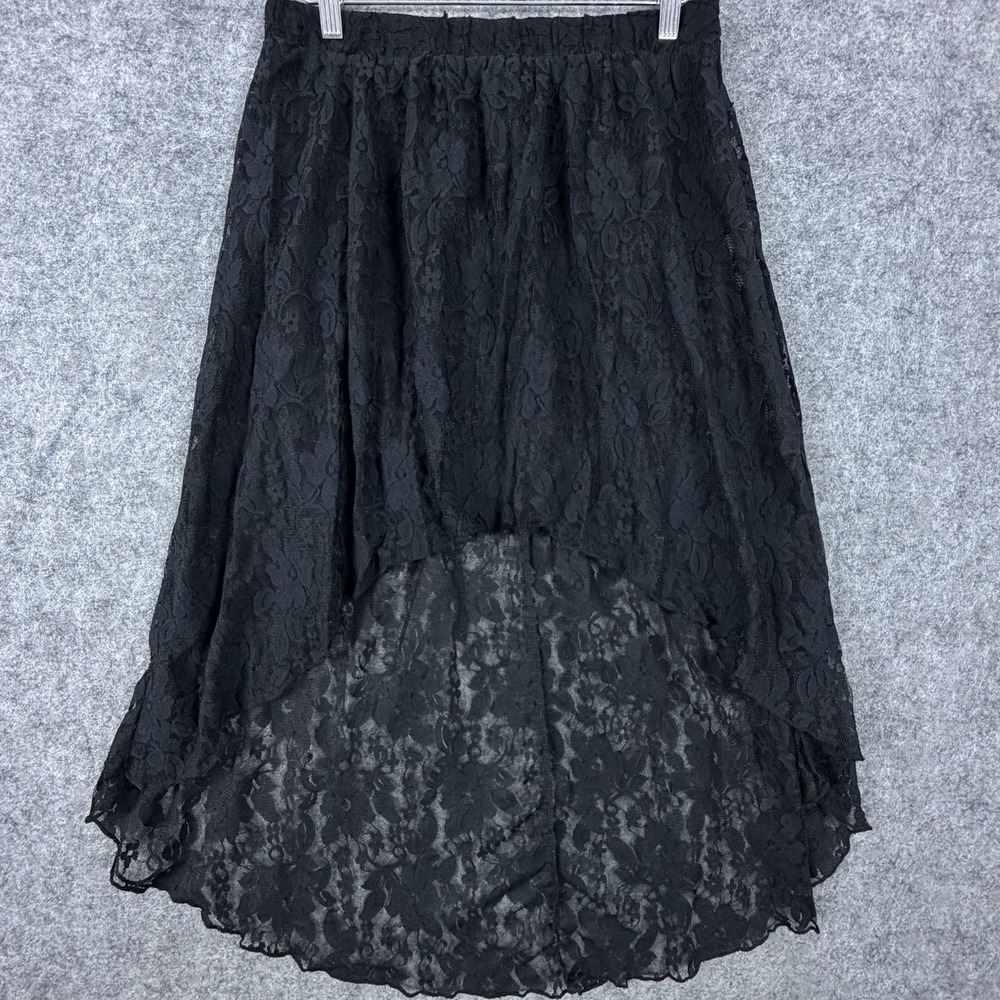 High Low Skirt Women Medium Black Lace Floral Witchy Cute Goth Romantic Bohemian